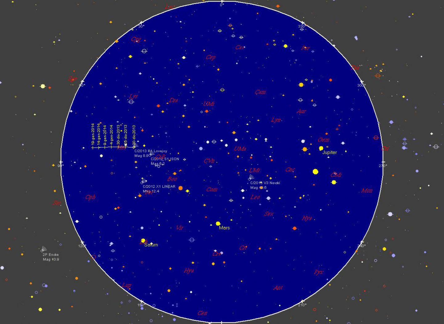 Cometa Ison le cartine